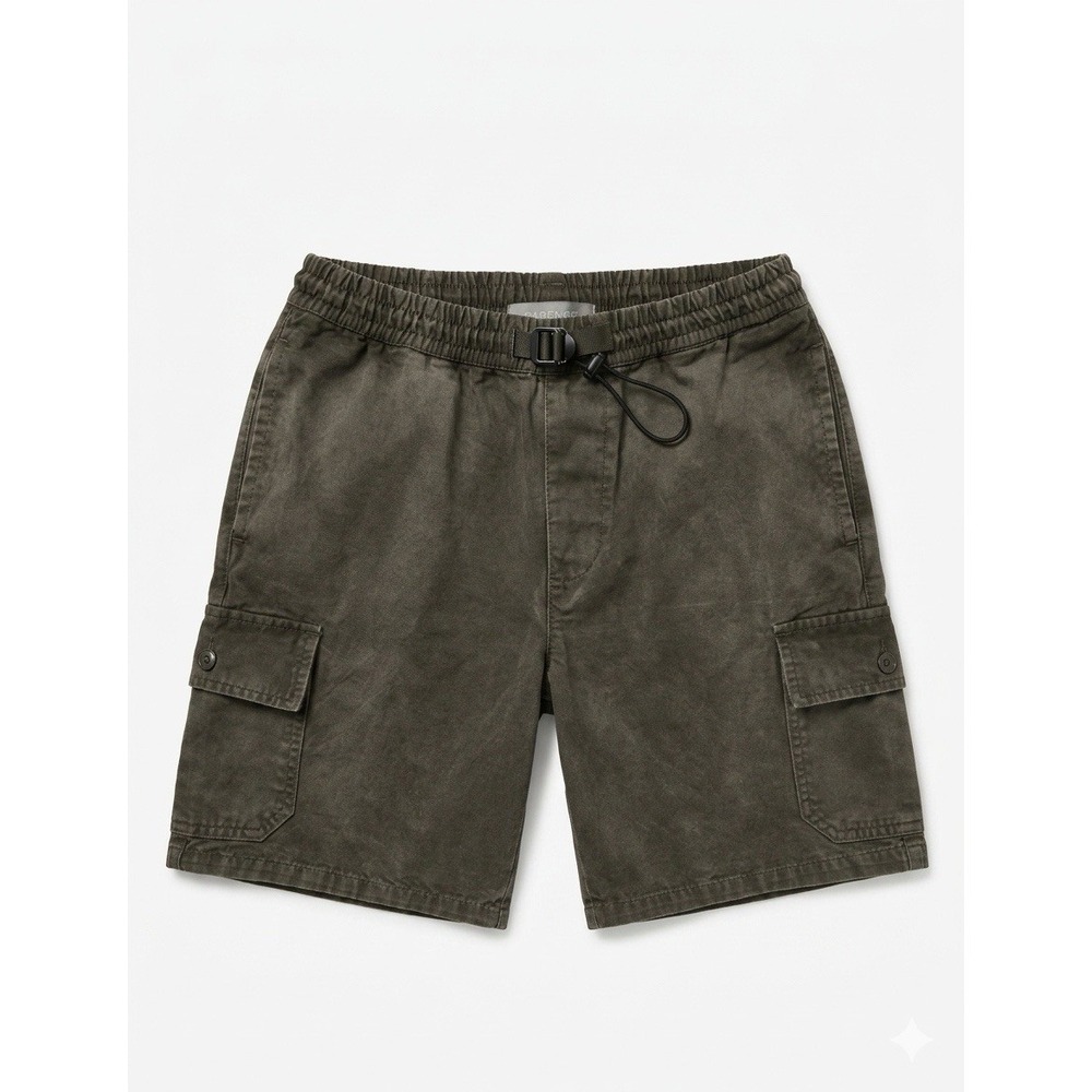 ASOS DESIGN Mens Cargo Shorts XS Olive Green Washed Canvas Elastic Toggle Waist